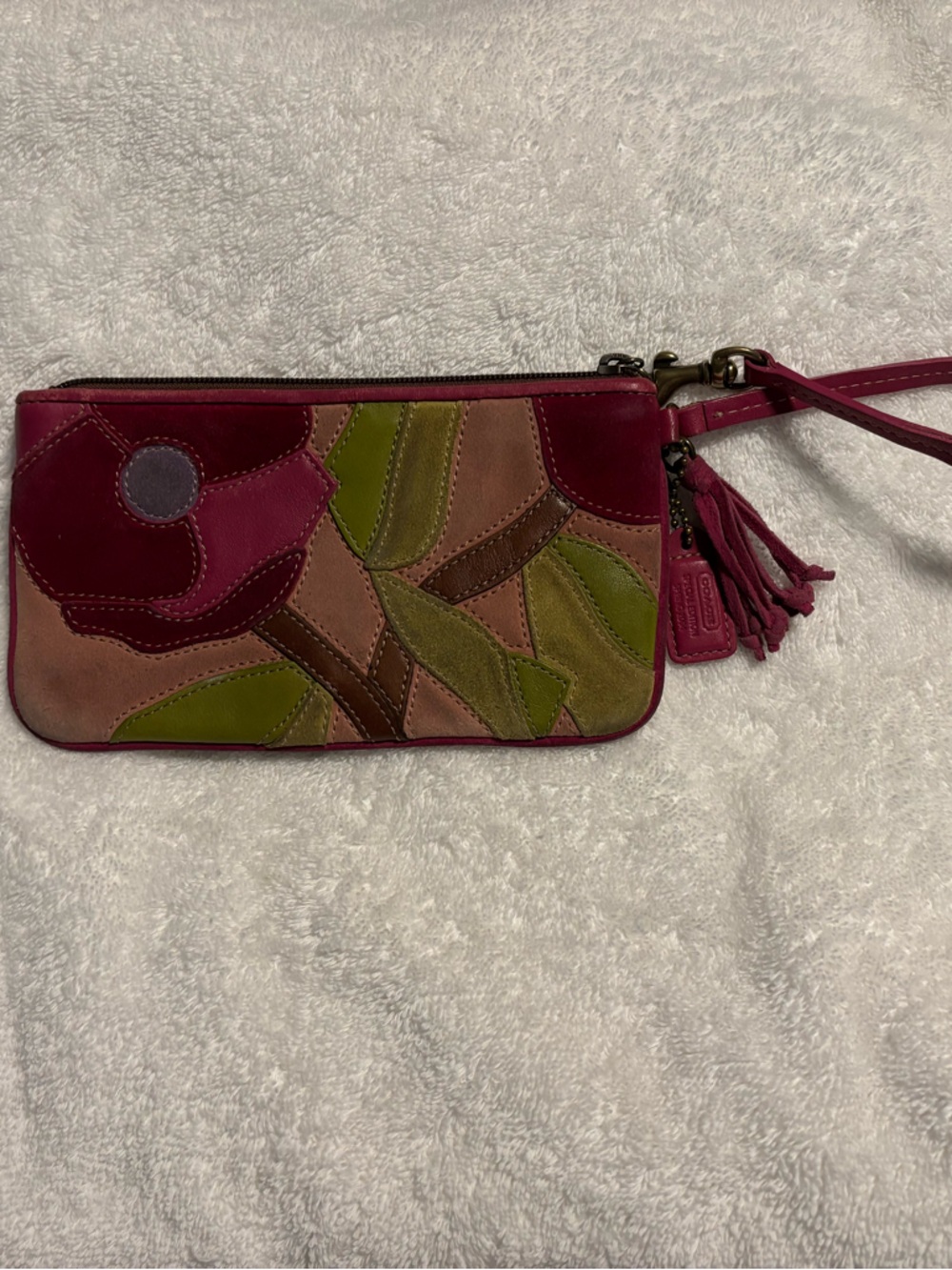 Coach Floral Patchwork Wristlet in Magenta, Olive, Brown